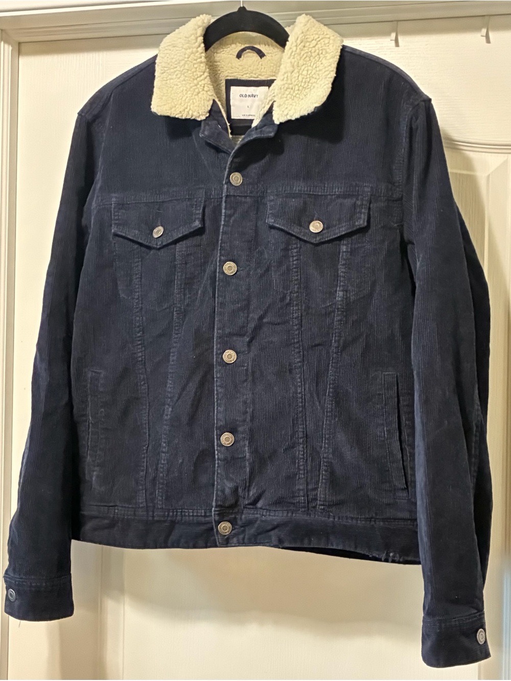 Old Navy Adult L Navy Blue Corduroy Trucker Sherpa-Lined Jacket